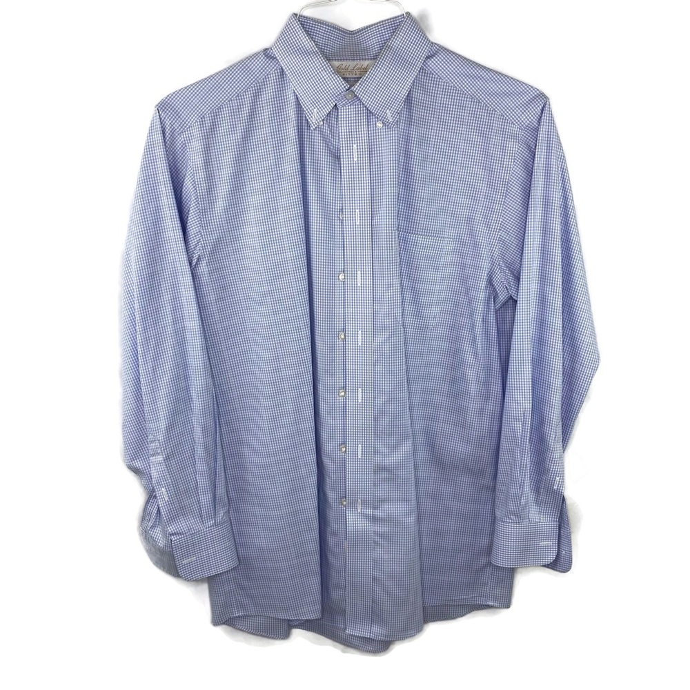 Roundtree & Yorke Gold Label Blue and White Check Dress Shirt Like New 16 X 34